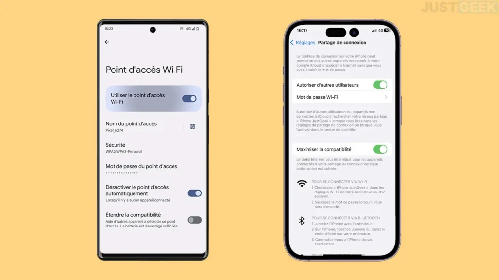 Partage de connexion mobile entre smartphone et ordinateur illustrant un problème de point d’accès Wi-Fi