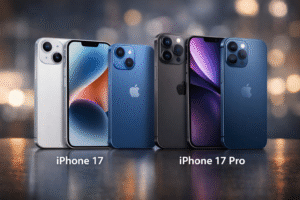 Quel iPhone choisir en 2025 ? Comparatif et conseils Plusieurs modèles d’iPhone alignés sur une table pour comparer leurs tailles et designs en 2025
