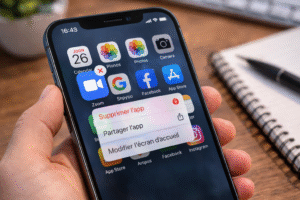 iPhone affichant suppression d’une application depuis l’écran d’accueil.