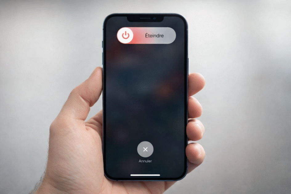 un iPhone affichant le curseur pour éteindre l’appareil.