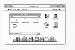 Interface d'un ancien système Mac exécuté dans un navigateur web