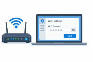 Interface de configuration d'une box internet affichant le champ mot de passe Wi-Fi