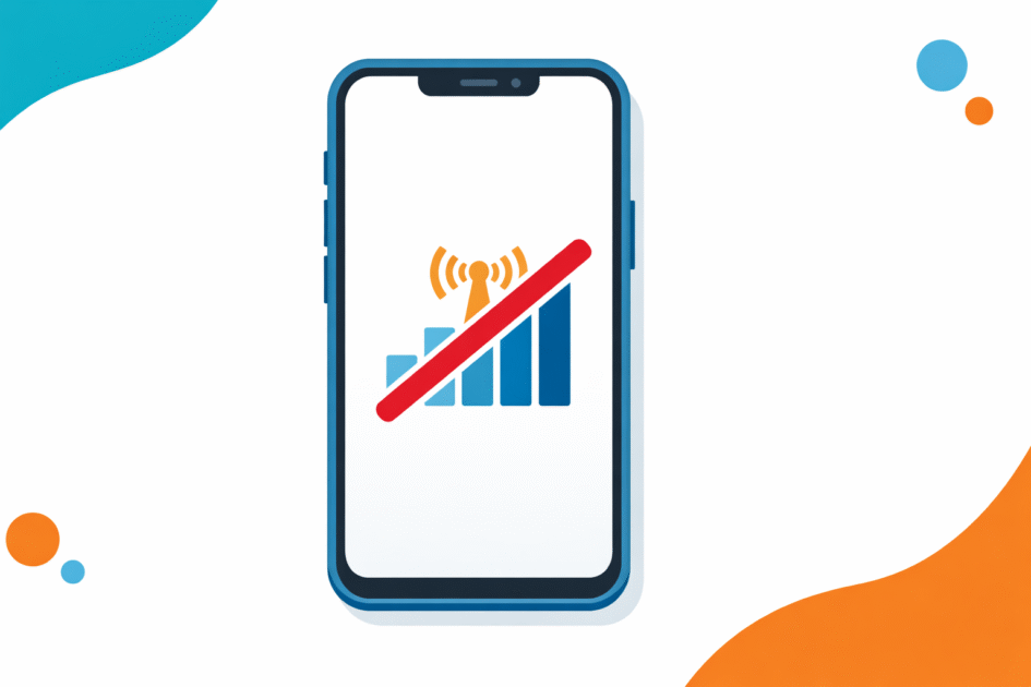 Smartphone affichant l'absence de réseau mobile Bouygues Télécom avec icône de signal barré
