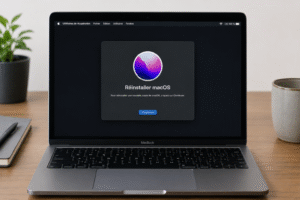 MacBook affichant l'écran de réinstallation de macOS en mode récupération