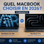 MacBook Air M4 et MacBook Pro côte à côte sur un bureau, comparatif des deux gammes